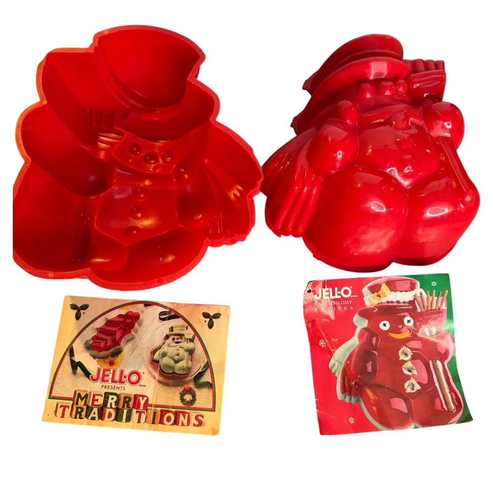 Set of 2 Vintage 1987 JELL O Christmas Snowman Molds With Recipe Booklets